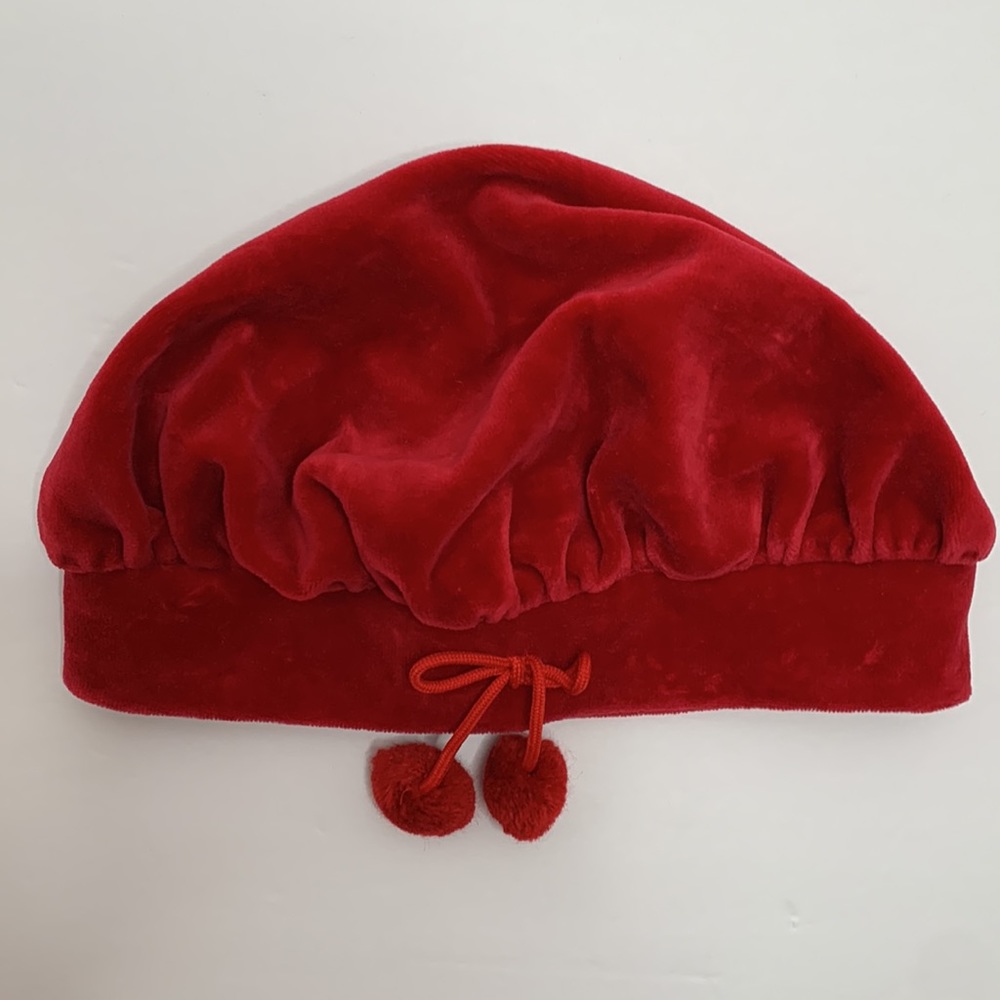 Red Velour Baker’s Hat with Pompoms